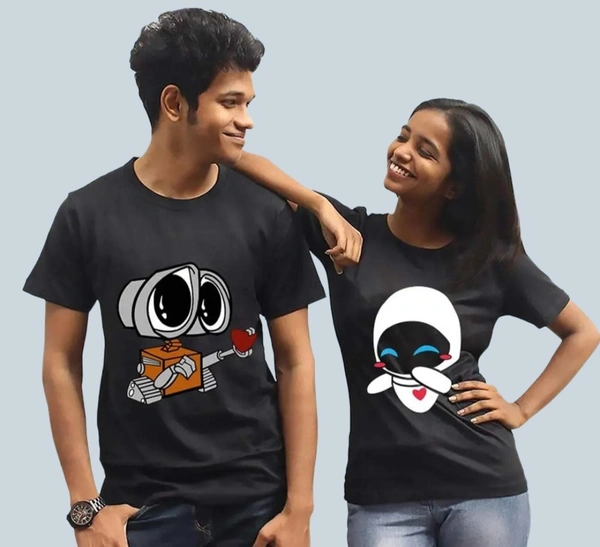 Couple Tshirt For Men And Women  - Black, M-L