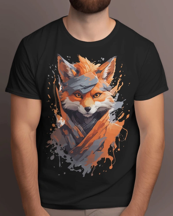 Fox Printed Tshirt, Regular Wear Black Printed Tshirt  - Black, XL