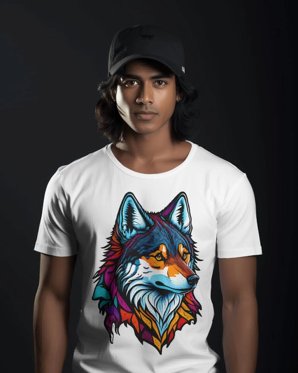 Wolf Printed Tshirt, White Regular Fit Front Printed Tshirt  - White, M
