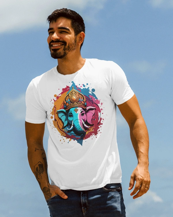 Ganesh Tshirt, Men's Regular Fit Cotton Tshirt  - Black, XL