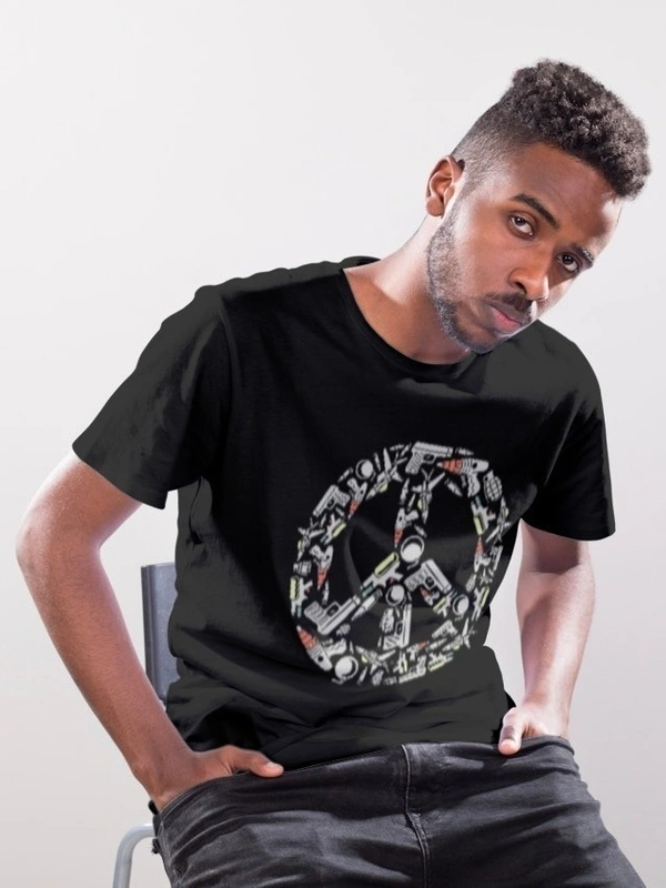 Peace print t-shirt, Black regular fit printed t-shirt - M, Black