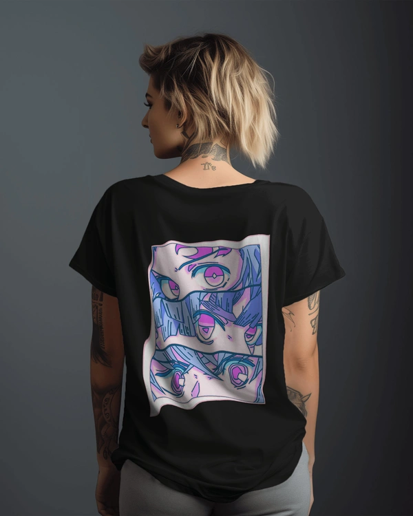 Women's Anime Back Printed Tshirt  - Black, M