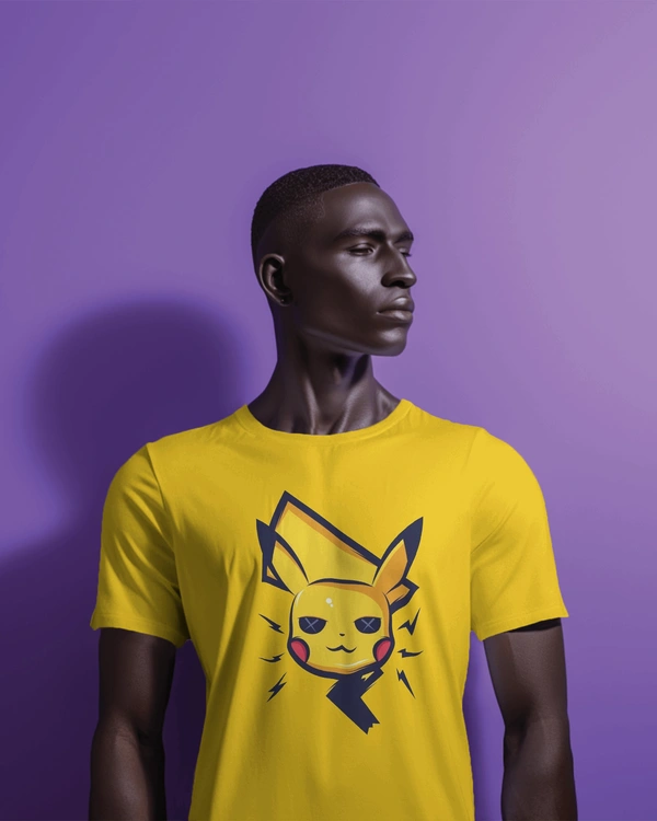 Pikachu Tshirt, Both Side Printed Mustard Colour  - Golden Tainoi, L
