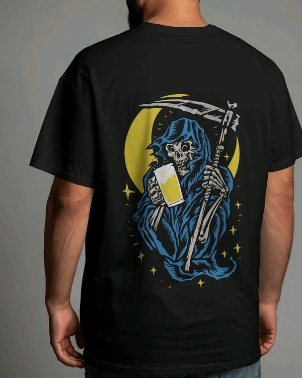Devil Skull Back And Front Printed Tshirt  - Black, M