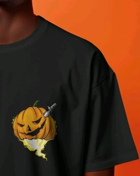Devil Skull Back And Front Printed Tshirt  - Black, Oversized M