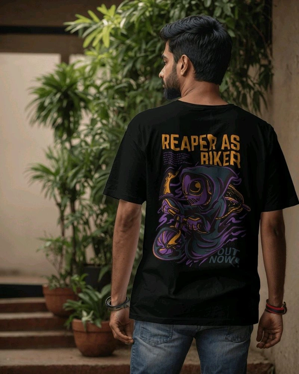 Ghost Biker Tshirt, Regular Fit Round Neck Printed Tshirt  - Black, M