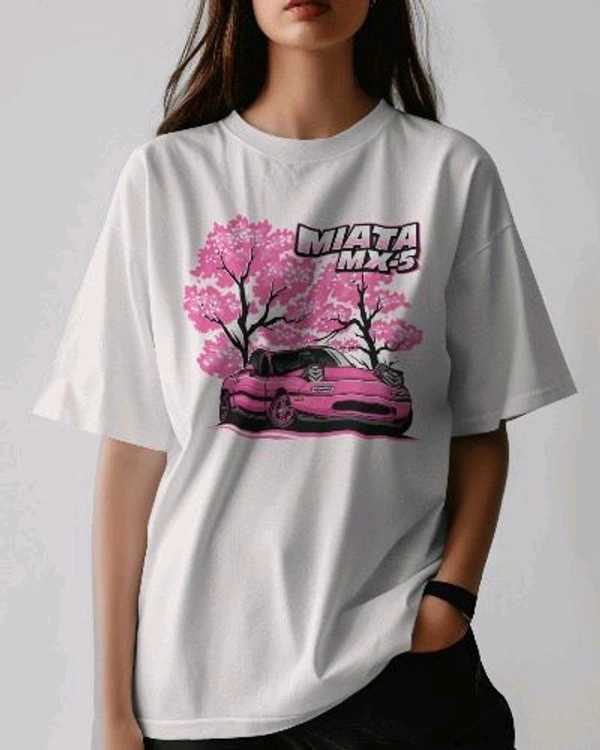 Car Printed Tshirt With Front Print, Drop Shoulder Tshirt For Women  - Black, Oversized XL
