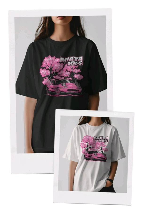 Car Printed Tshirt With Front Print, Drop Shoulder Tshirt For Women  - Black, Oversized XL