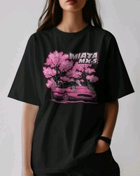 Car Printed Tshirt With Front Print, Drop Shoulder Tshirt For Women  - Black, Oversized XL