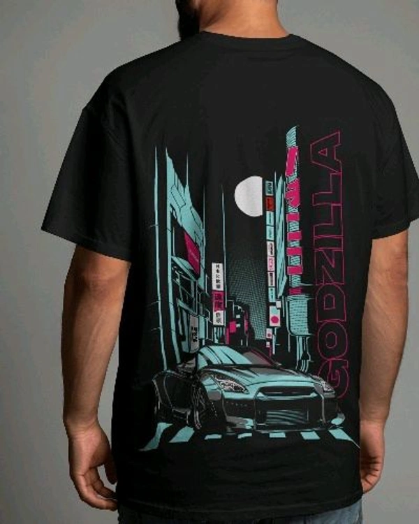 Back Printed Car Tshirt With Drop Shoulder Round Neck Fit