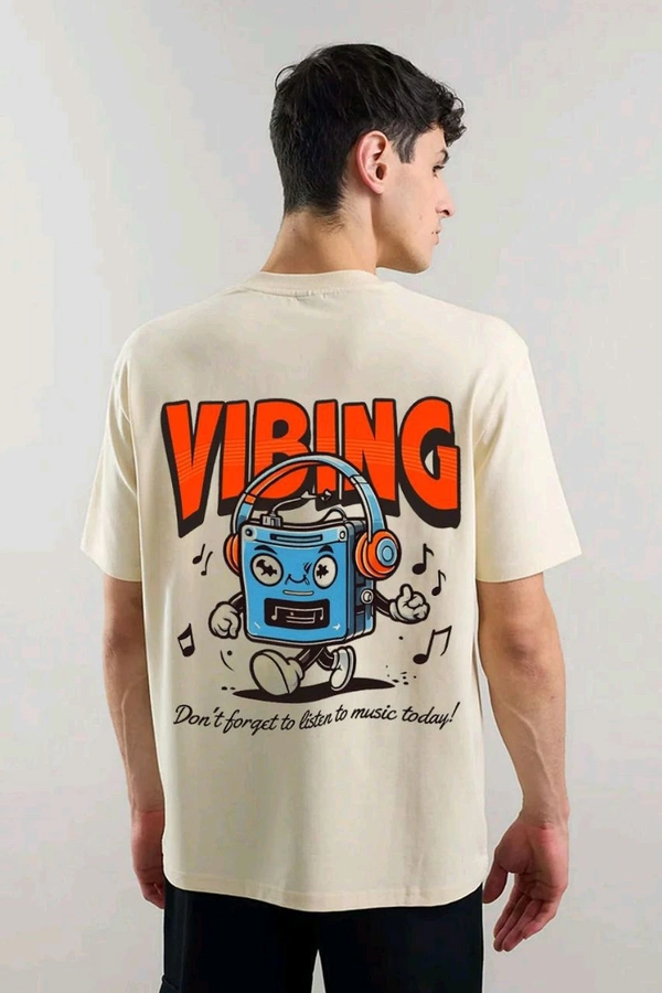 Off-white Back Printed Oversized Drop Shoulder Tshirt  - Mercury, Oversized M
