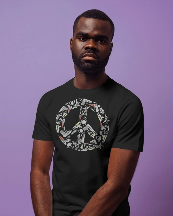 Peace print t-shirt, Black regular fit printed t-shirt - M, Black