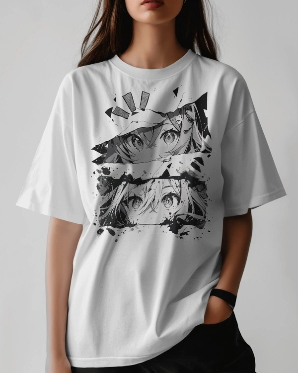 Girl eye t-shirt, front printed drop shoulder tshirt - Oversized M