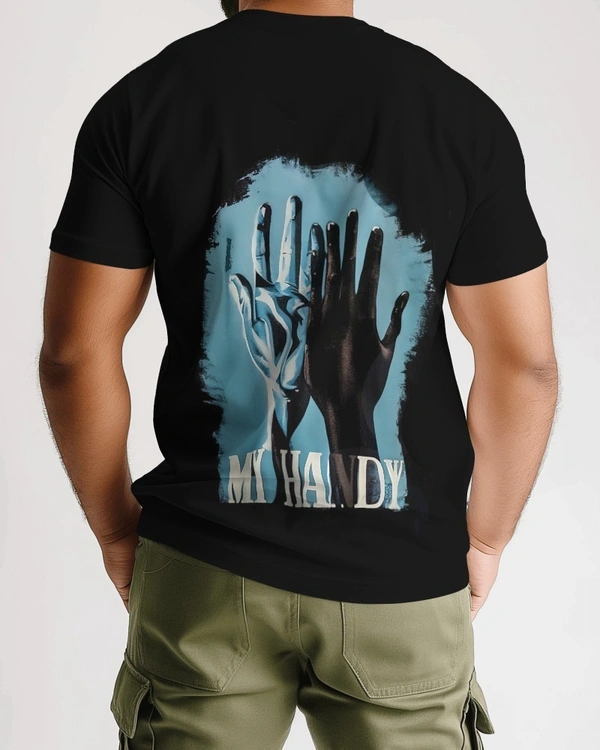 My Handy text and graphic printed t-shirt , black round neck regular fit t-shirt  - L, Black