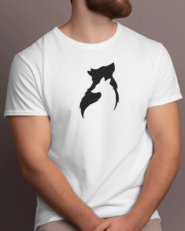 WOLF Printed t-shirt , cotton round neck printed t-shirt - L, White