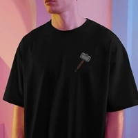 Thor back printed unisex drop shoulder tshirt - Oversized M, Black