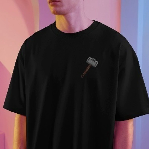 Thor back printed unisex drop shoulder tshirt - Oversized M, Black