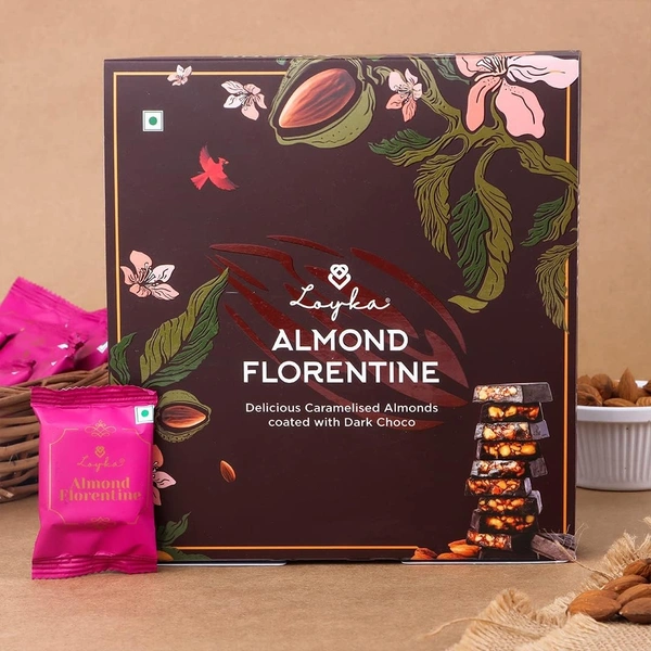 Loyka Almond Florentine Box - 12 pcs | Premium Chocolate Gift Hamper | Choco & Nut Dryfruit Delicacy | Caramalised Almonds coated with Dark Choco | Any-time snack