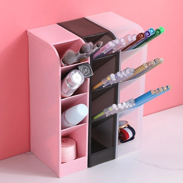 4 Grid Desktop Pen Cum Cosmetic Holder (Random Color)