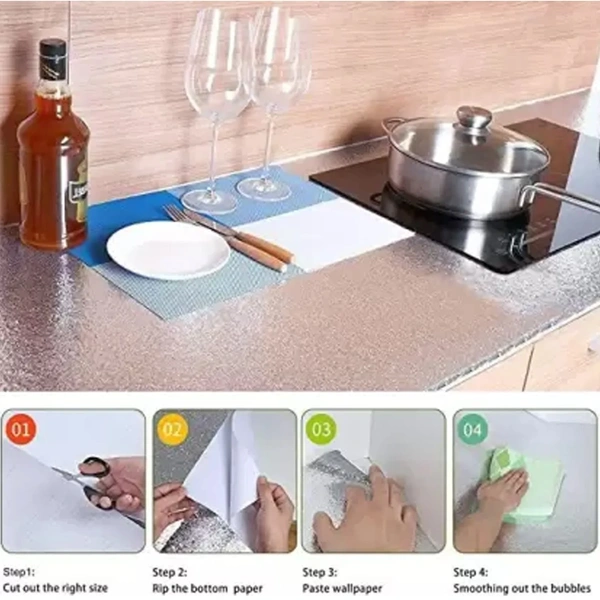 Silver Aluminium foil Paper Sticker Roll for Kitchen Wall