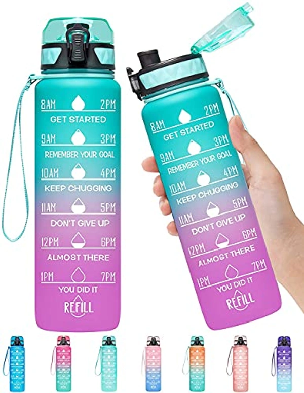 Unbreakable Silicone 1 Litre Motivational Water Bottle with Time Marke