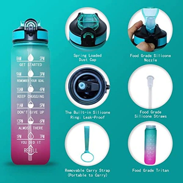 Unbreakable Silicone 1 Litre Motivational Water Bottle with Time Marke