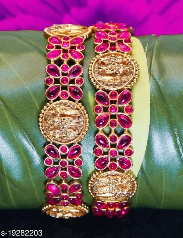 Gold Plated Bangles Made With Dollar S And Red Colour Beads 