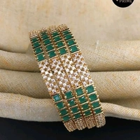 Gold Plated Bangles Made With Cz Stones And Green Colour Beads And Ruby