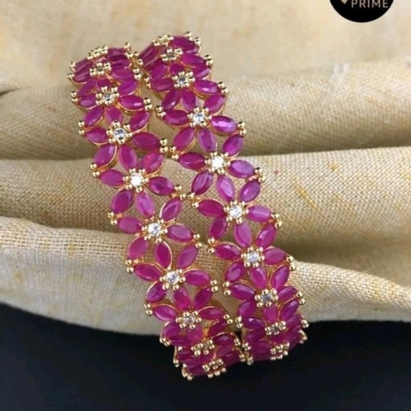 Gold Plated Bangles Made With Cz Stones And Green Colour Beads And Ruby