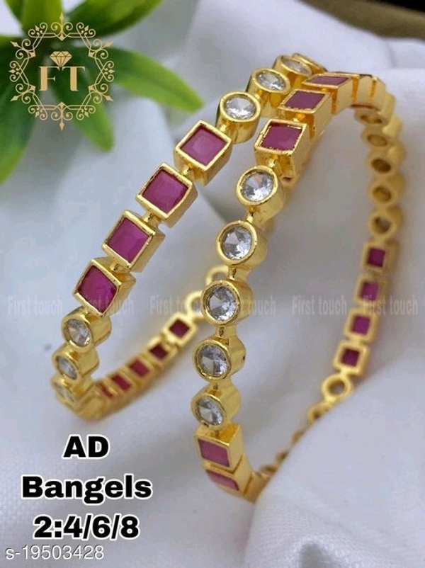 Gold Plated Bangles Made With Cz Stones And Ruby, Kundan