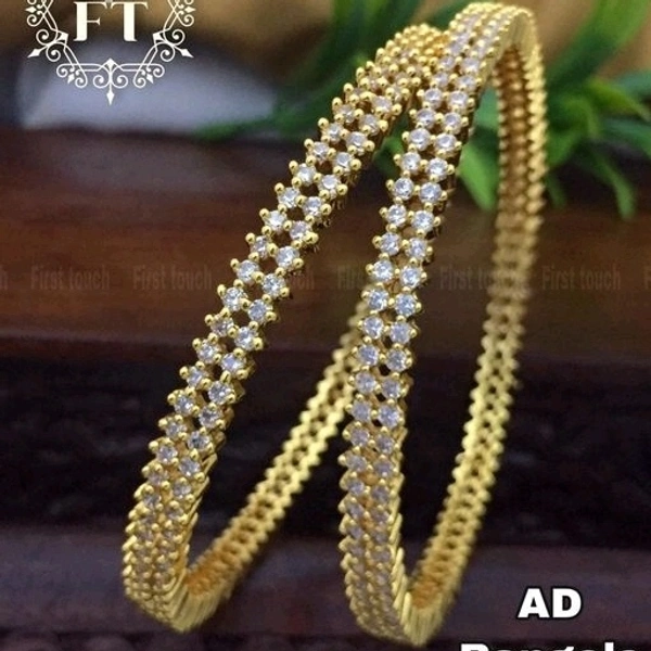 Gold Plated Bangles Made With Cz Stones And Ruby, Kundan
