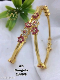 Gold Plated Bangles Made With Cz Stones And Ruby, Kundan