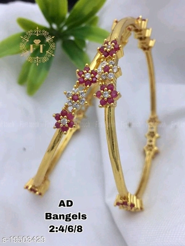 Gold Plated Bangles Made With Cz Stones And Ruby, Kundan