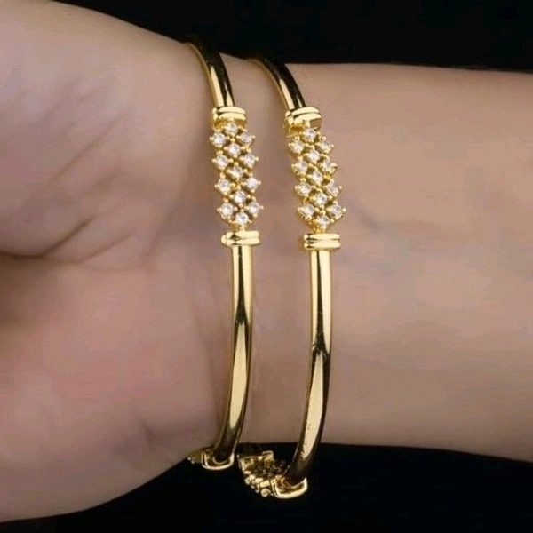 Gold Plated Bangles Made With Cz Stones And Ruby, Kundan