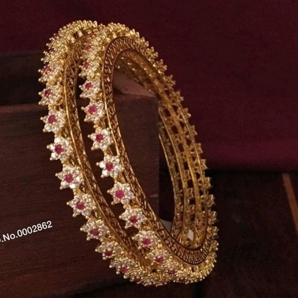 Brass Metal,gold Plated American Diamonds And Ruby Bangles ,Dispatch: 2-3 Days Cod Available