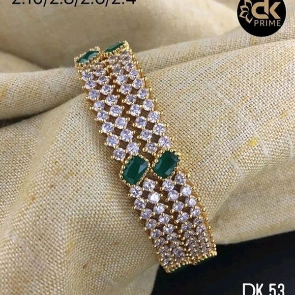 Brass Metal,gold Plated American Diamonds And Green Kundan Bangles ,Dispatch: 2-3 Days Cod Available
