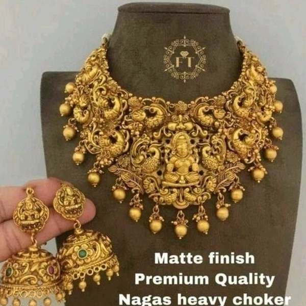 Gold Plated Brass Metal Matte Finish Short Necklace Set