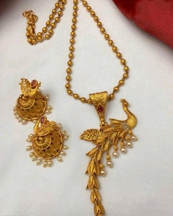  Gold Plated Brass Metal Matte Finish Long Chain Set Cod Available