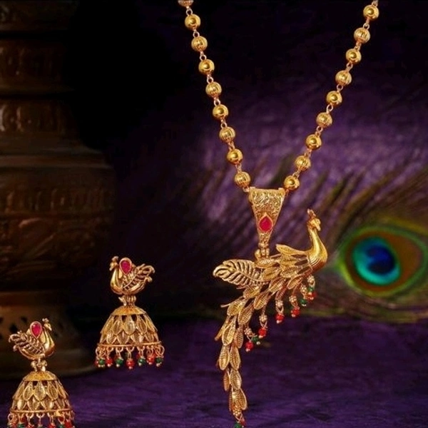  Gold Plated Brass Metal Matte Finish Long Chain Set Cod Available