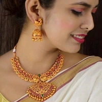 Gold Plated Brass Metal Matte Finish Short Necklace Set Cod Available So Many Designs In Short Sets
