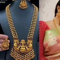 Gold Plated  Brass Metal ,Matte Finish Long Haram  Set Cod Available So Many Designs Cod Available