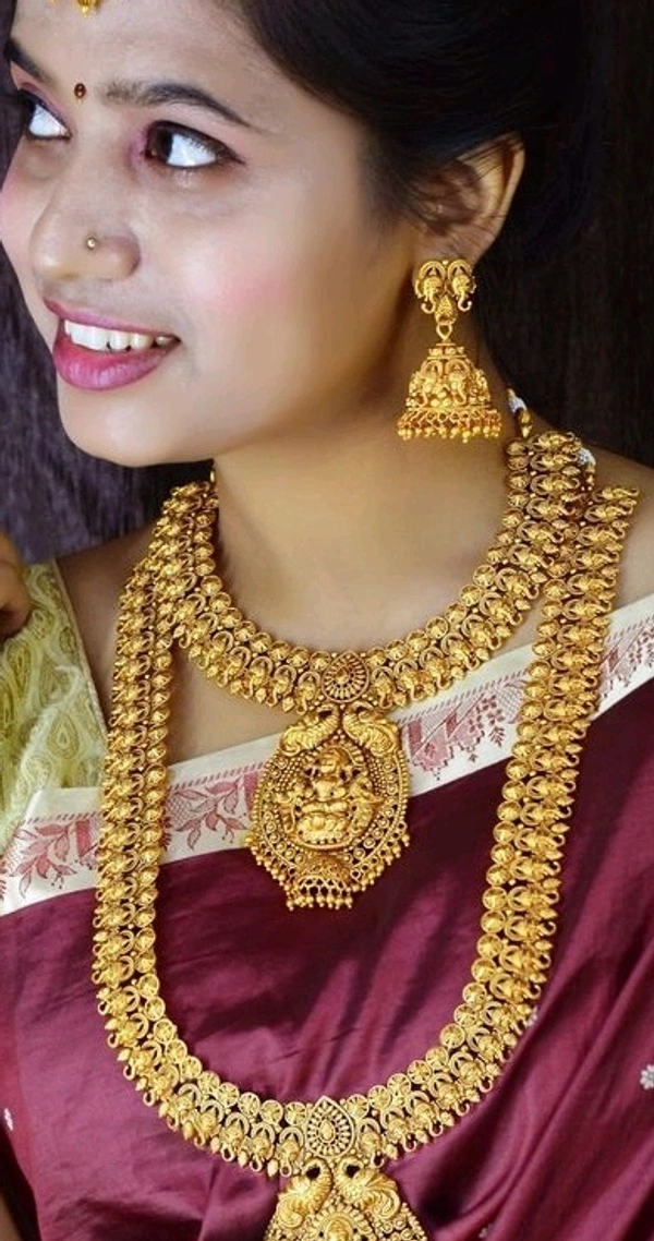 Gold Plated  Brass Metal ,Matte Finish Long Haram And Short Necklace Set Cod Available So Many Designs Cod Available