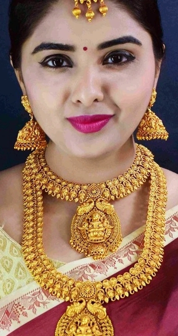 Gold Plated  Brass Metal ,Matte Finish Long Haram And Short Necklace Set Cod Available So Many Designs Cod Available