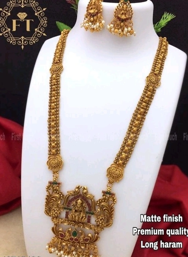 Gold Plated  Brass Metal ,Matte Finish Long Haram  Set So Many Designs Cod Available