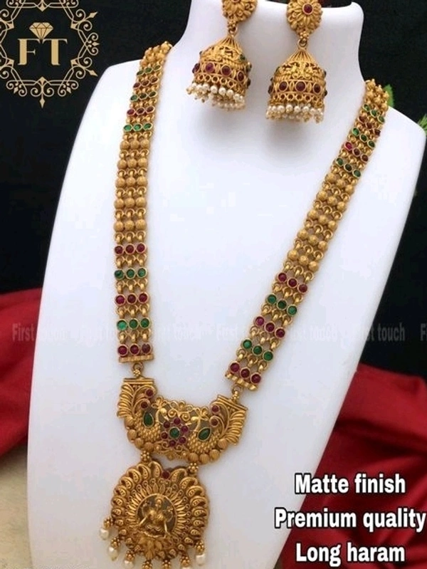 Gold Plated  Brass Metal ,Matte Finish Long Haram  Set So Many Designs Cod Available