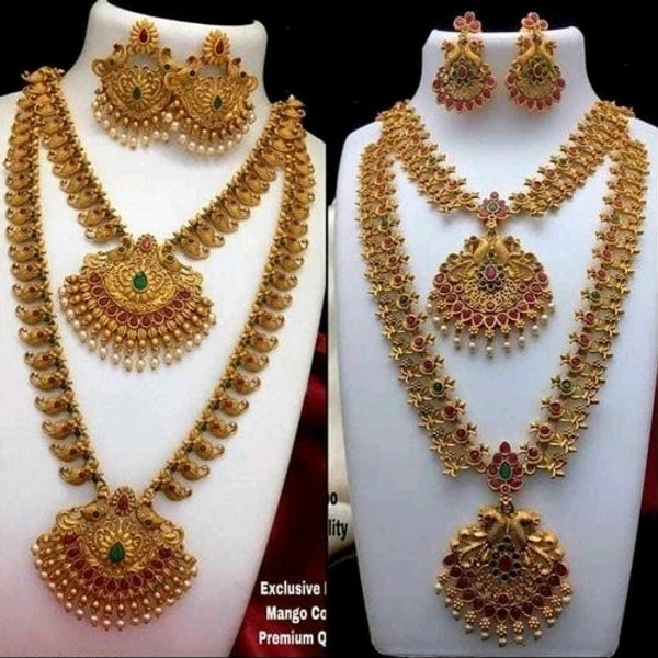 Gold Plated  Brass Metal ,Matte Finish Long Haram And Short Necklace Set  Combo So Many Designs Cod Available