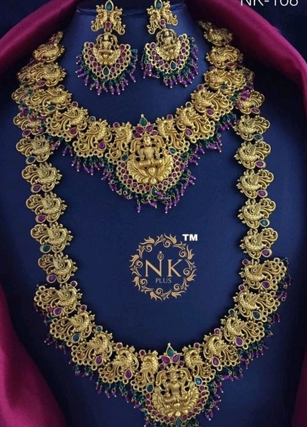 Gold Plated Matte Finsh Necklace And Haram Combo Set Many Designs Available Cod Available