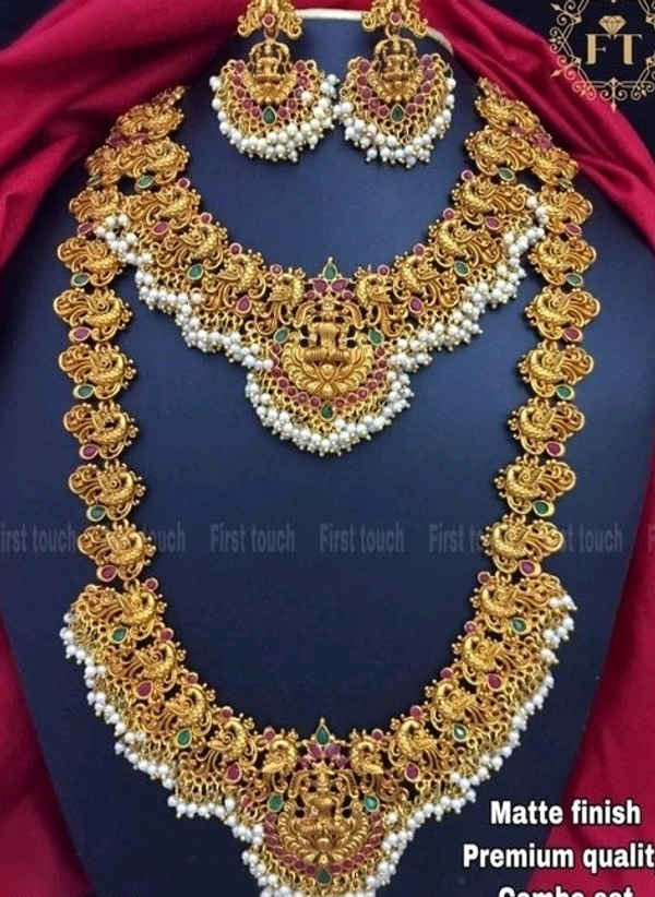 Gold Plated Matte Finsh Necklace And Haram Combo Set Many Designs Available Cod Available