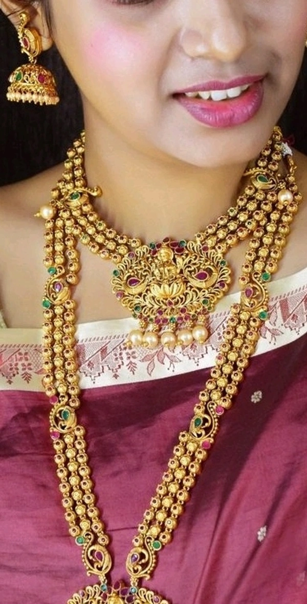 Gold Plated Matte Finsh Laxmidevi Necklace And Haram Many Designs Available Cod Available