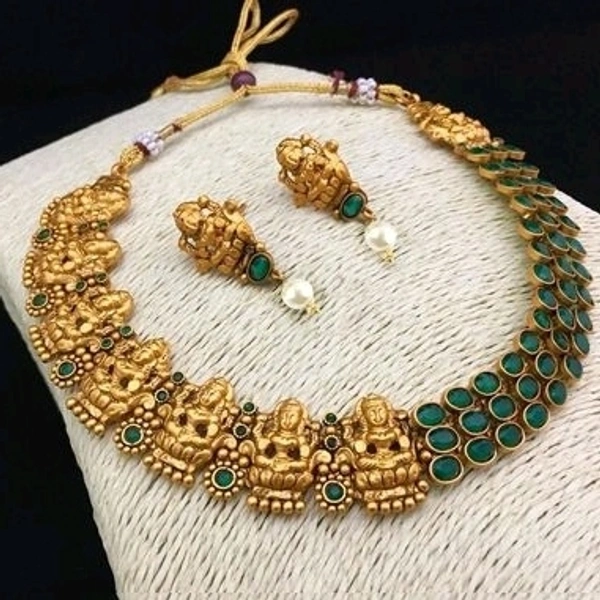 Gold Plated Matte Finish Laxmi Devi Necklace With Red Beads and Pearls Many Designs Available And COD Available